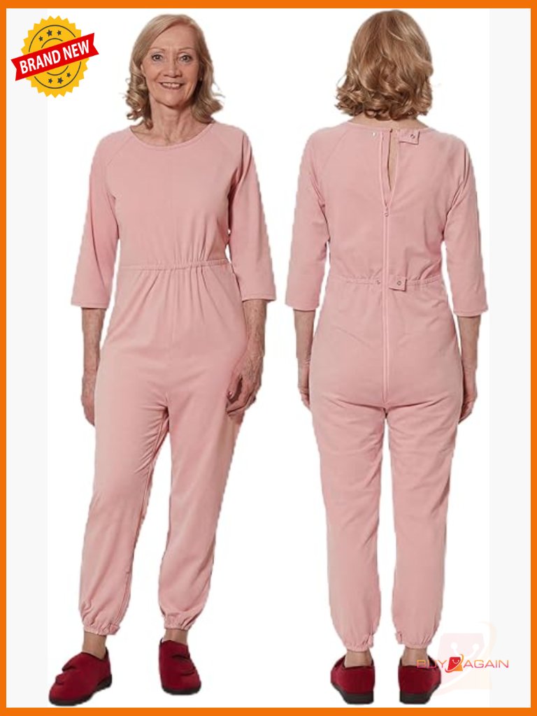 Back-Zip Anti-Strip Jumpsuit - Adaptive Dementia Care - Elastic Waist & 3/4